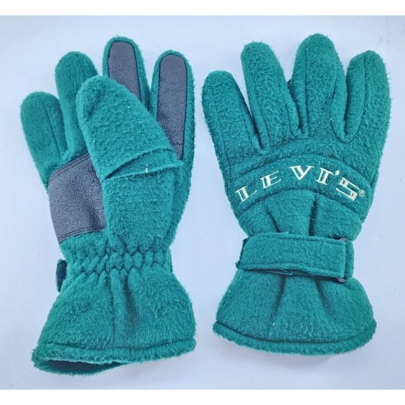 VTG 80s Levi's Ski Snow Winter Green Fleece Gloves Size Medium 100% Polyester - Picture 1 of 9
